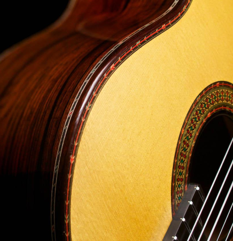 This is the side and binding of a 2015 Teodoro Perez &quot;Especial&quot; classical guitar made with spruce and cocobolo