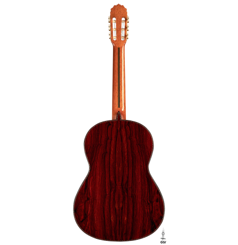 The back of a 2022 Teodoro Perez "Especial" classical guitar made of spruce and cocobolo