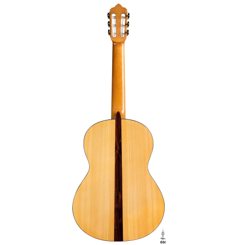 The back of a 2020 Erez Perelman classical guitar made of spruce and cypress