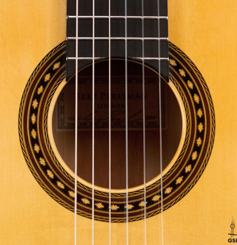 The rosette of a 2020 Erez Perelman classical guitar made of spruce and cypress
