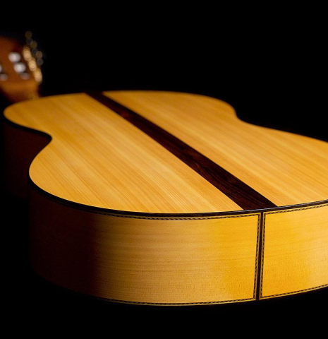 The back and sides of a 2020 Erez Perelman classical guitar made of spruce and cypress