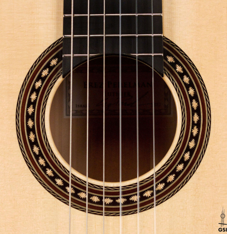 The rosette of a 2021 Erez Perelman classical guitar made of spruce and cypress