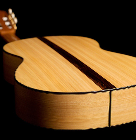 The back and sides of a 2021 Erez Perelman classical guitar made of spruce and cypress
