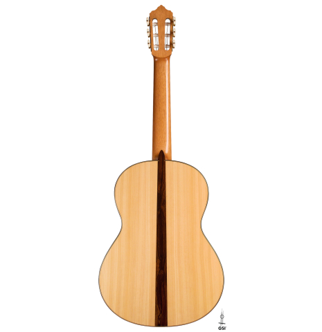 The back of a 2021 Erez Perelman classical guitar made of spruce and cypress