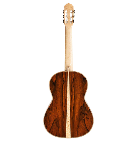 The back of a 2015 Teodoro Perez "Especial Maple" classical guitar made of cedar and CSA rosewood