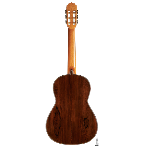 The back of a 2024 Teodoro Perez "Antigua" classical guitar made of spruce and African rosewood