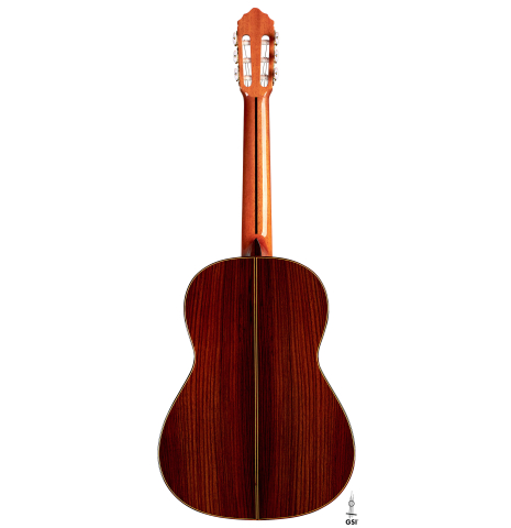 The back of a 2022 Teodoro Perez &quot;Estudio C-650&quot; classical guitar model made with cedar and Indian rosewood
