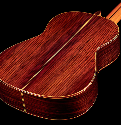 This is the back of a 2022 Teodoro Perez "Estudio C-650" model made with cedar and Indian rosewood