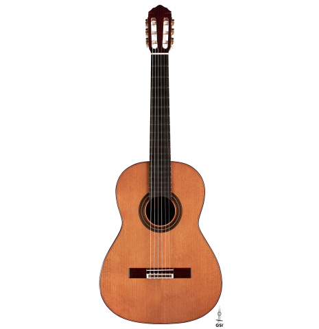 The front of a 2023 Teodoro Perez "Estudio C-650" classical guitar made of cedar and Indian rosewood on a white background.