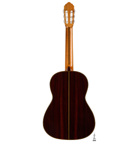 The back of a 2026 Teodoro Perez "Estudio C-650" classical guitar made of cedar and Indian rosewood