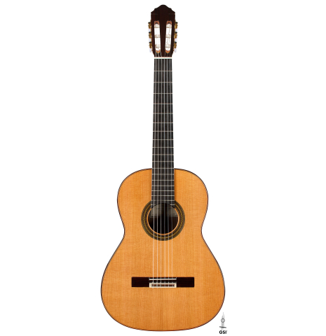 The front of a 2026 Teodoro Perez "Estudio C-650" classical guitar made of cedar and Indian rosewood