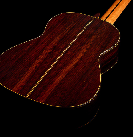 The back and sides of a 2026 Teodoro Perez "Estudio C-650" classical guitar made of cedar and Indian rosewood