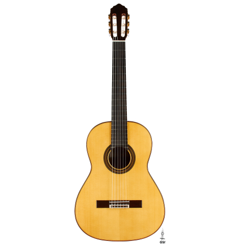 The front of a 2024 Teodoro Perez "Estudio C-650" classical guitar made of spruce and Indian rosewood.