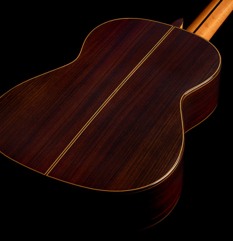 The back and sides of a 2026 Teodoro Perez "Estudio C-650" classical guitar made of spruce and Indian rosewood