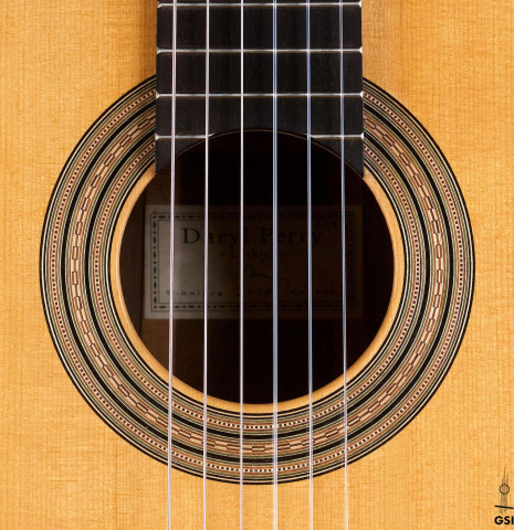The rosette of a 2018 Daryl Perry &quot;1888 Torres, ex Tarrega&quot; classical guitar made with spruce and CSA rosewood