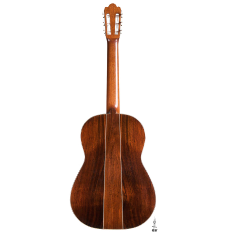 The back of a 2018 Daryl Perry "1888 Torres, ex Tarrega" classical guitar made with spruce and CSA rosewood The back of a 2018 Daryl Perry "1888 Torres, ex Tarrega" classical guitar made with spruce and CSA rosewood