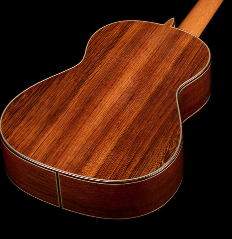 The back and sides of a 2026 Teodoro Perez "Antigua" classical guitar made of cedar and African rosewood