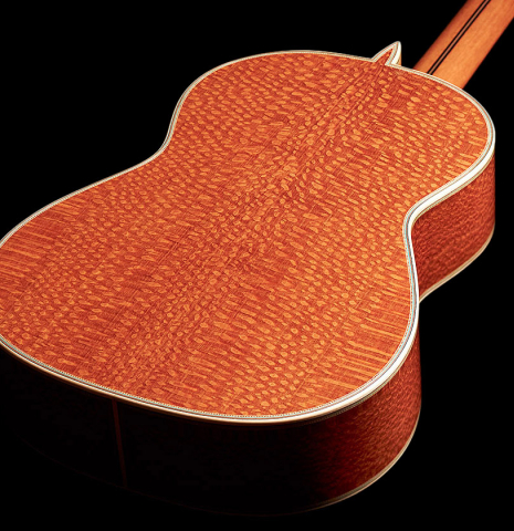 The Brazilian lacewood back of a 2022 Teodoro Perez &quot;Especial&quot; classical guitar model