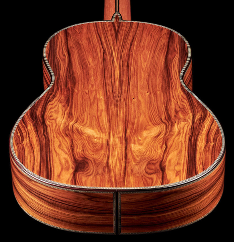 The back of a 2023 Teodoro Perez "Especial" classical guitar made of cedar and pau ferro
