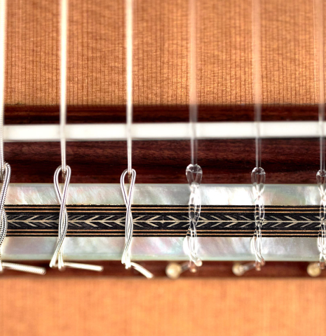 Tie-block, bridge and saddle of a 2023 Teodoro Perez &quot;Especial&quot; classical guitar made of cedar and pau ferro