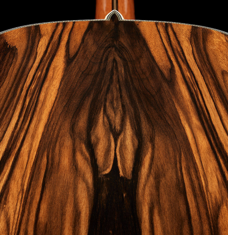 The back center joint of a 2024 Teodoro Perez "Especial" classical guitar made of cedar and African ebony