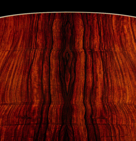 The back center seam of a 2024 Teodoro Perez "Especial" classical guitar with cedar and cocobolo