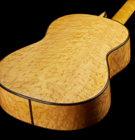 The back and sides of a 2024 Teodoro Perez "Especial" classical guitar made of spruce and maple