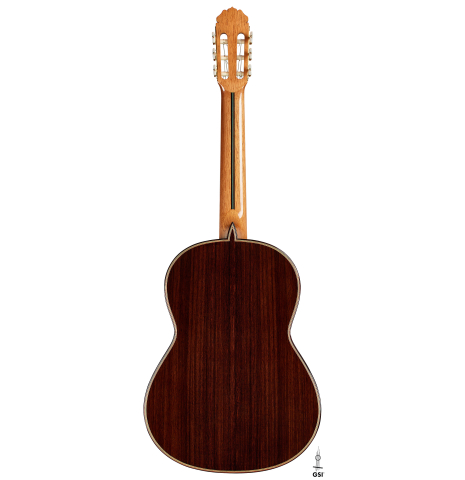 The back of a 2025 Teodoro Perez "Especial" classical guitar with cedar and Indian rosewood