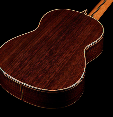 The back and sides of a 2025 Teodoro Perez "Especial" classical guitar with cedar and Indian rosewood
