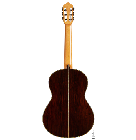 The back of a 2025 Erez Perelman classical guitar made of cedar and CSA rosewood