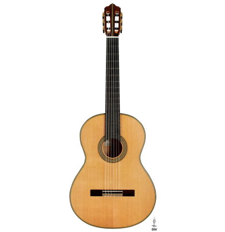 The front of a 2025 Erez Perelman classical guitar made of cedar and CSA rosewood