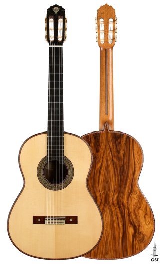Front and back of a 2026 Teodoro Pérez "60th Anniversary" classical guitar, spruce and pau ferro