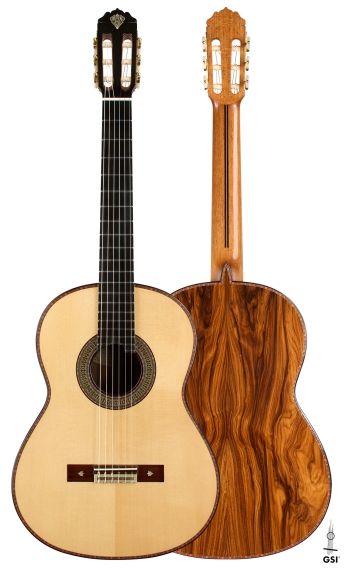 Front and back of a 2026 Teodoro Pérez "60th Anniversary" classical guitar, spruce and pau ferro
