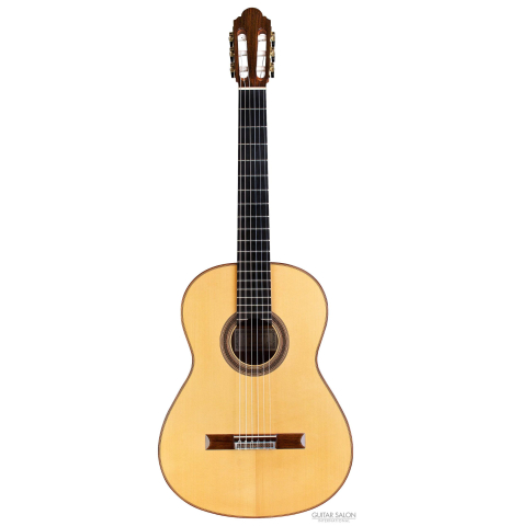 The front of a 2007 Jose Marin Plazuelo &quot;Bouchet&quot; classical guitar made with spruce and CSA rosewood