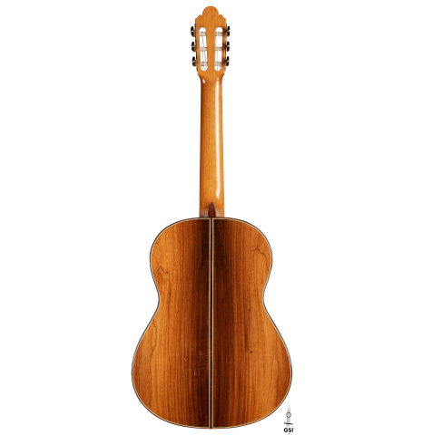 The back of a 2021 Jose Marin Plazuelo "Bouchet" classical guitar made with spruce and CSA rosewood