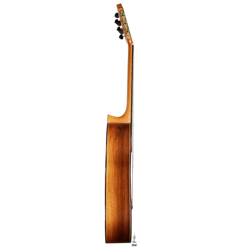 The side of a 2021 Jose Marin Plazuelo "Bouchet" classical guitar made with spruce and CSA rosewood