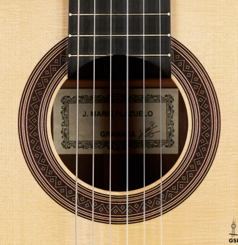 The rosette of a 2024 Jose Marin Plazuelo "Bouchet" classical guitar made of spruce and CSA rosewood