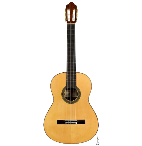 The front of a 1999 Jose Marin Plazuelo "Bouchet" classical guitar made of spruce and CSA rosewood