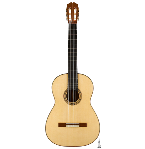 The front of a 2024 Jake Fuller "Purnell" classical guitar made of spruce and CSA rosewood