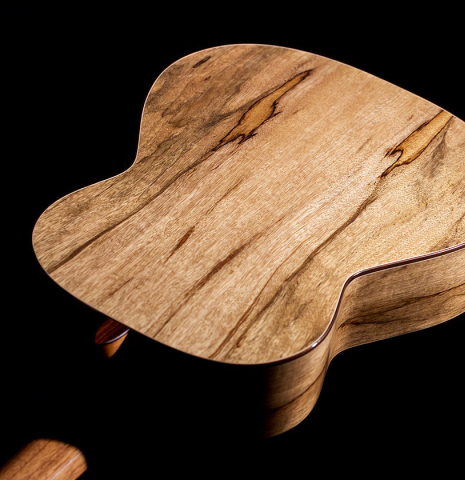 The back of a 2022 Raimundo Signature Edition “Tatyana Ryzhkova Black Limba” classical guitar made with spruce top