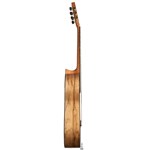 The side of a 2022 Raimundo Signature Edition “Tatyana Ryzhkova Black Limba” classical guitar made with spruce top