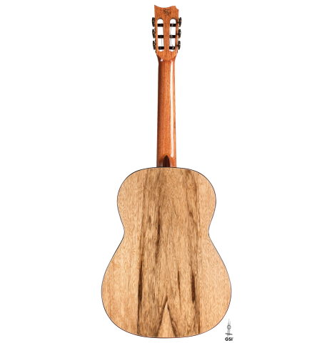 The back of a 2022 Raimundo Signature Edition “Tatyana Ryzhkova Black Limba” classical guitar made with cedar top