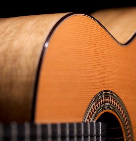 The soundboard and side of a 2022 Raimundo Signature Edition “Tatyana Ryzhkova Black Limba” made with cedar top The soundboard and side of a 2022 Raimundo Signature Edition “Tatyana Ryzhkova Black Limba” made with cedar top