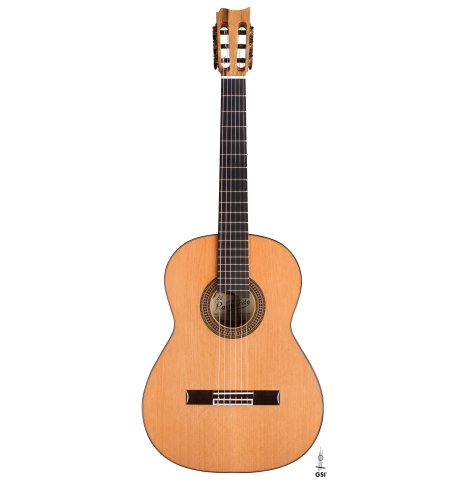 The front of a 2022 Raimundo Signature Edition “Tatyana Ryzhkova Black Limba” classical guitar made with cedar top