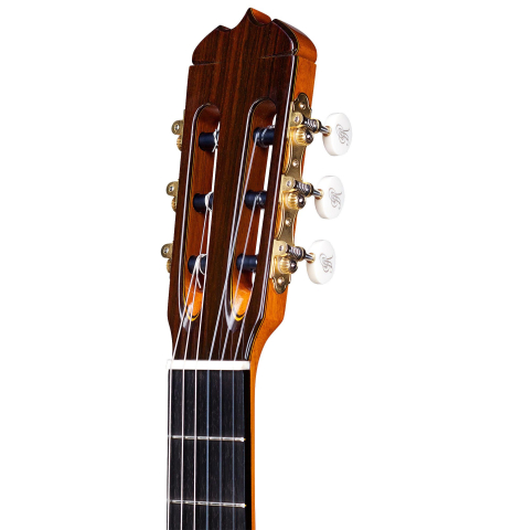 The headstock of a 2016 Jose Ramirez "1a C650-AP" classical guitar made of spruce and CSA rosewood
