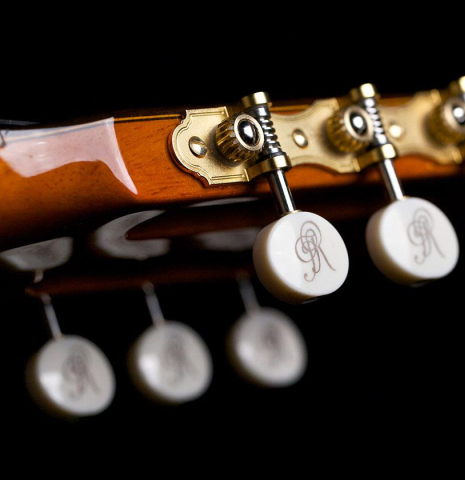 The headstock and tuning machines of a 2016 Jose Ramirez "1a C650-AP" classical guitar made of spruce and CSA rosewood