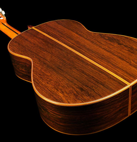 The back and sides of a 2009 Jose Ramirez "Centenario" classical guitar made of spruce and CSA rosewood