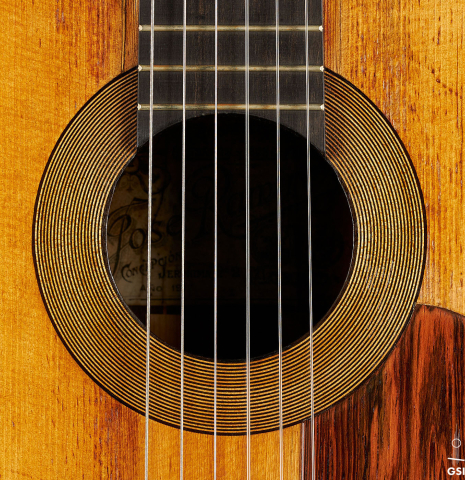 The rosette of a 1913 Jose Ramirez I (Romero collection) made of spruce and CSA rosewood