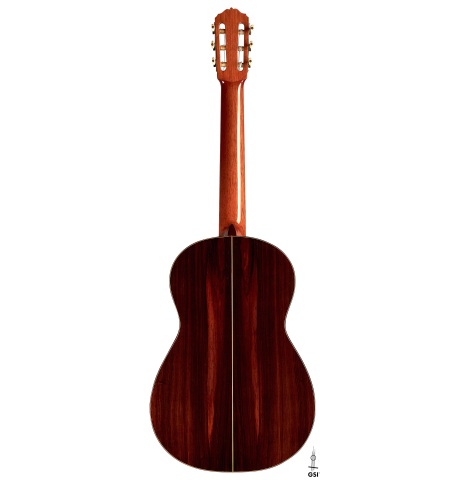 The back of a 1912 Manuel Ramirez classical guitar made of spruce and CSA rosewood