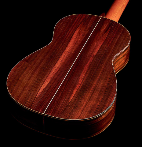 The back of a 1912 Manuel Ramirez classical guitar made of spruce and CSA rosewood
